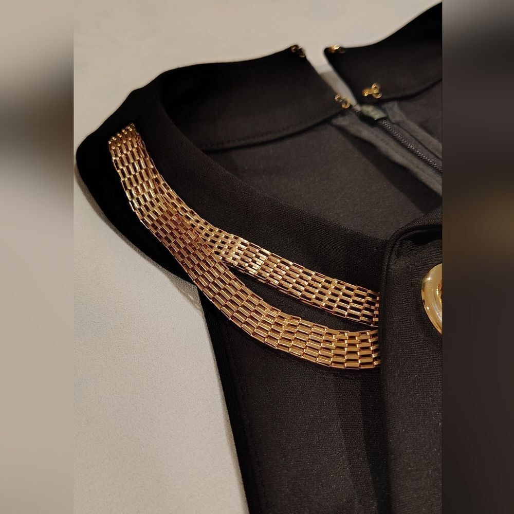 Le Chateau Black Halter Mini Dress with Gold Neck Chain Sx Xsmall Holiday Party - Picture 10 of 16